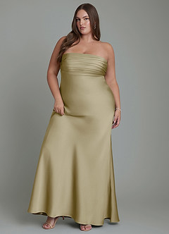 Azazie Saylor Brautjungfernkleider Meerjungfrau-Linie Schulterfrei Stretch-Satin Kleid Moosgrün image11
