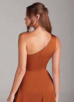 Azazie Brooke Bridesmaid Dresses Cinnamon A-Line One Shoulder Stretch Satin Dress image3