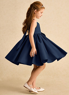 Azazie Jessie Blumenmädchenkleider A-Linie Schleifen Matte Satin Kleid Dunkelmarine image5