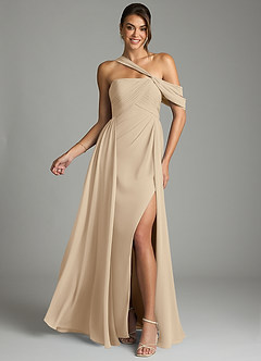 Azazie Kassandra 신부 들러리 드레스 A라인 오프 더 숄더 쉬폰 바닥 길이 드레스 image1