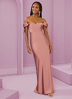Barbie ♥ Azazie Bridesmaid Dresses Rosette Sheath Off the Shoulder Stretch Satin Convertible Dress image4