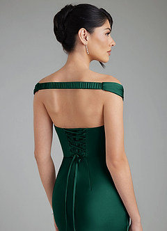 Azazie Stella Bridesmaid Dresses Emerald Sheath Corset Stretch Satin Convertible Dress image9