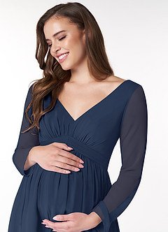 Azazie Teton At-home Try On Dresses A-Line Long Sleeve Chiffon Floor-Length Dress image5