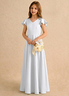 Azazie Nari Girls Formal Flower Girl Klänningar Klä A-Line i Matt satäng med ärmar image4