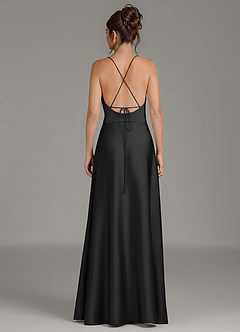 Azazie Eris Bridesmaid Dresses Black A-Line Pleated Stretch Satin Dress image6