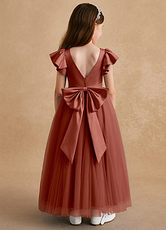 Azazie Suzy Flower Girl Dresses Auburn A-Line with Sleeves Tulle Dress image1