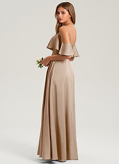 Azazie Jean Jurken voor bruidsmeisjes Jurk van Stretch Satijn met A-Lijn Off the Shoulder Taupe image4