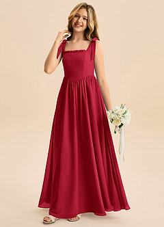 Azazie Delia Junior Abito A-Line in Chiffon Fiocco Scarlatto image4