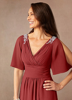 Azazie Pascual Mother of the Bride Dresses Rust A-Line Pleated Chiffon Dress image7