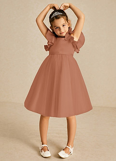 Azazie Kaeya Robe Demoiselle D'honneur Fillette Robe Trapèze en Tulle Arc Bronze image3