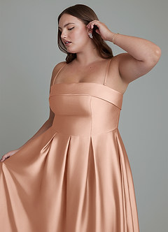 Azazie Lucienne Bridesmaid Dresses Rose Gold A-Line Strapless Stretch Satin Convertible Dress image14