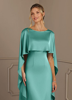 Azazie Eli vestidos de madre de la novia Vestido de Aqua de Satén Elástico de Recto con Cuello de barco image5