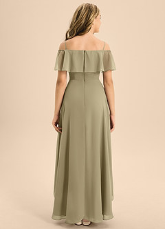 Azazie Maggie Junior A-Linie Schulterfrei Chiffon Kleid Moosgrün image2