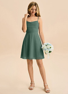 Azazie Bear Junior Sea Moss A-Line Pleated Chiffon Dress image3