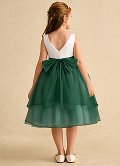 Azazie Rene vestidos de niña de las flores Vestido de Marfil Verde Oscuro de Tul de Corte En A con Lazo image2