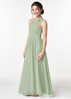 Azazie Molly Junior Dusty Sage A-Line Pleated Chiffon Dress image5