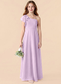 Azazie Arabella Junior Vestido de Lila Esmerilada de Gasa de Corte en A con Volante image6