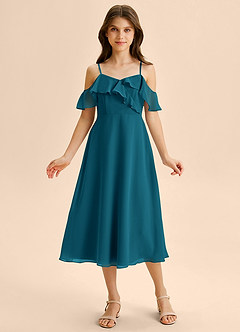 Azazie Kamilla Junior Vestido de Azul Tinta de Gasa de Corte en A con Vestidos sin tirantes image6