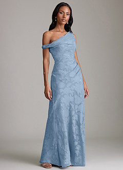 Azazie Emerson Robes de demoiselle d'honneur Robe Sirène en Blumen-Burnout Épaule décolletée Poudre Bleue image4
