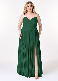 Azazie Vini Robes de demoiselle d'honneur Robe Trapèze en Mousseline de soie Col V plissé Vert Foncé image7