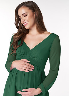 Azazie Teton Maternity Bridesmaid Dresses A-Line Long Sleeve Chiffon Floor-Length Dress image5