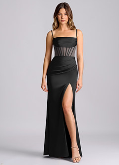 Azazie Alyce Jurken voor bruidsmeisjes Converteerbaar Jurk van Stretch Satijn met Zeemeermin Off the Shoulder Zwart image5