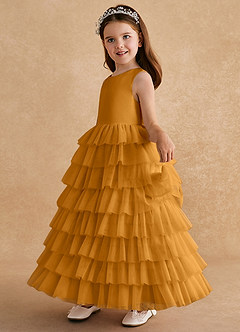 Azazie Twinkle Toes Abiti da Ragazza di Fiori Abito A-Line in Tulle Fiocco Caramello image4