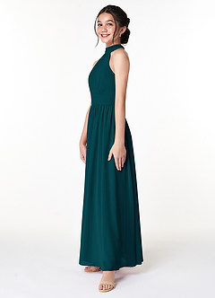 Azazie Iman Junior Pine A-Line Pleated Chiffon Dress image5