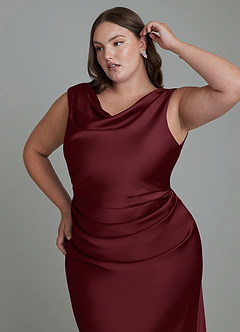 Azazie Kieryn Bridesmaid Dresses Cabernet Mermaid Pleated Stretch Satin Dress image12