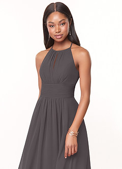 Azazie Bonnie Bridesmaid Dresses Steel Grey A-Line Keyhole Ruched Chiffon Dress image5