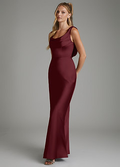 Azazie Elena Bridesmaid Dresses Cabernet Mermaid Pleated Stretch Satin Dress image5