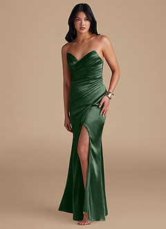 Azazie Yola Bridesmaid Dresses Eucalyptus Sheath Pleated Metallic Satin Dress image5