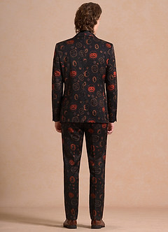 front Caleb Black Vintage Halloween Print Suit