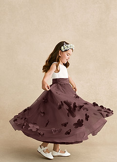 Azazie Vi Blumenmädchenkleider A-Linie ärmellos Tüll Kleid Espresso image2