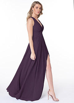 Azazie Jaclyn Bridesmaid Dresses Plum A-Line Pleated Chiffon Dress image5