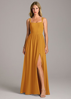 Azazie Rosaline Brautjungfernkleider A-Linie Seitliche Cut-Outs Chiffon Kleid Butterscotch image4