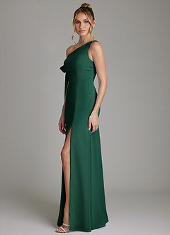 Azazie Aylin Bridesmaid Dresses Emerald Sheath Off the Shoulder Chiffon Dress image5