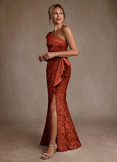 Azazie Hampton Moeder van de bruid jurken Zeemeermin Jurk van Bloemen Burn-out One-Shoulder Kastanjebruin image2