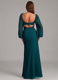 Azazie Brixley Bridesmaid Dresses Pine Mermaid Long Sleeve Chiffon Dress image2