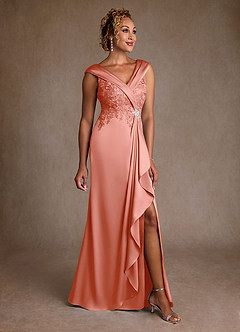 Azazie Santa Monica Mother of the Bride Dresses Coral A-Line Lace Dress image1