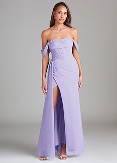 Azazie Amyra Bridesmaid Dresses Lilac Sheath Off the Shoulder Chiffon Convertible Dress image1
