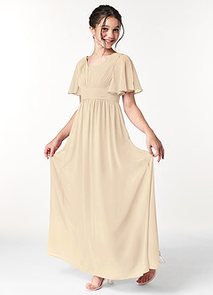 Azazie Temeka Junior Champagne A-Line Pleated Chiffon Dress image3
