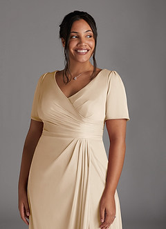 Azazie Bessie vestidos de madre de la novia Vestido de Champán de Malla de Corte En A con Plisado image11