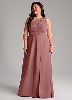 Azazie Phaedra Bridesmaid Dresses Desert Rose A-Line One Shoulder Chiffon Dress image14