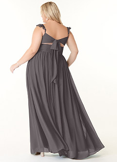 Azazie Metz Abiti da Damigella Abito A-Line in Chiffon Increspato con Scollo a Cuore Grigio Acciaio image8