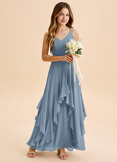 Azazie Karan Junior Dusty Blue A-Line Chiffon Dress image4