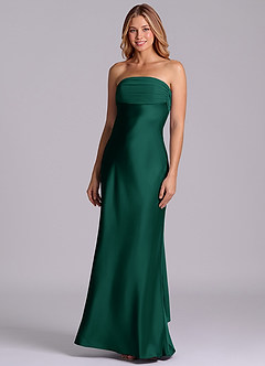 Azazie Ailanie Brudtärnklänningar Klä av Tubklänning i Stretch Satin Axelbandslös Smaragdgrön image1