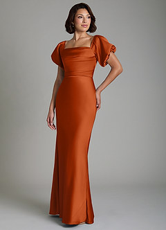 Azazie Lea Bridesmaid Dresses Burnt Orange Mermaid Off the Shoulder Stretch Satin Convertible Dress image4