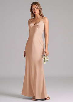 Azazie Suttona Bridesmaid Dresses English Rose A-Line Pleated Stretch Satin Dress image4