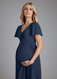 Azazie Verna Maternity Bridesmaid Dresses A-Line V-Neck Ruched Chiffon Floor-Length Dress image5